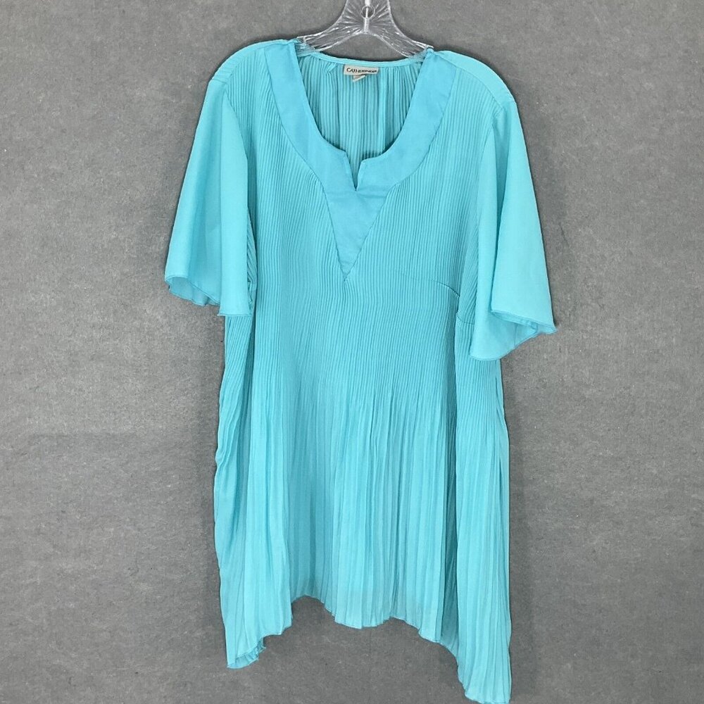 Catherines Top Women 2x‎ V-Neck Blue V-Neck Lightweight Pleated Mesh Flowy Boho